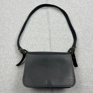 Vintage‎ Sports Coach Shoulder Bag Black Leather Flap Medium Purse C153-052